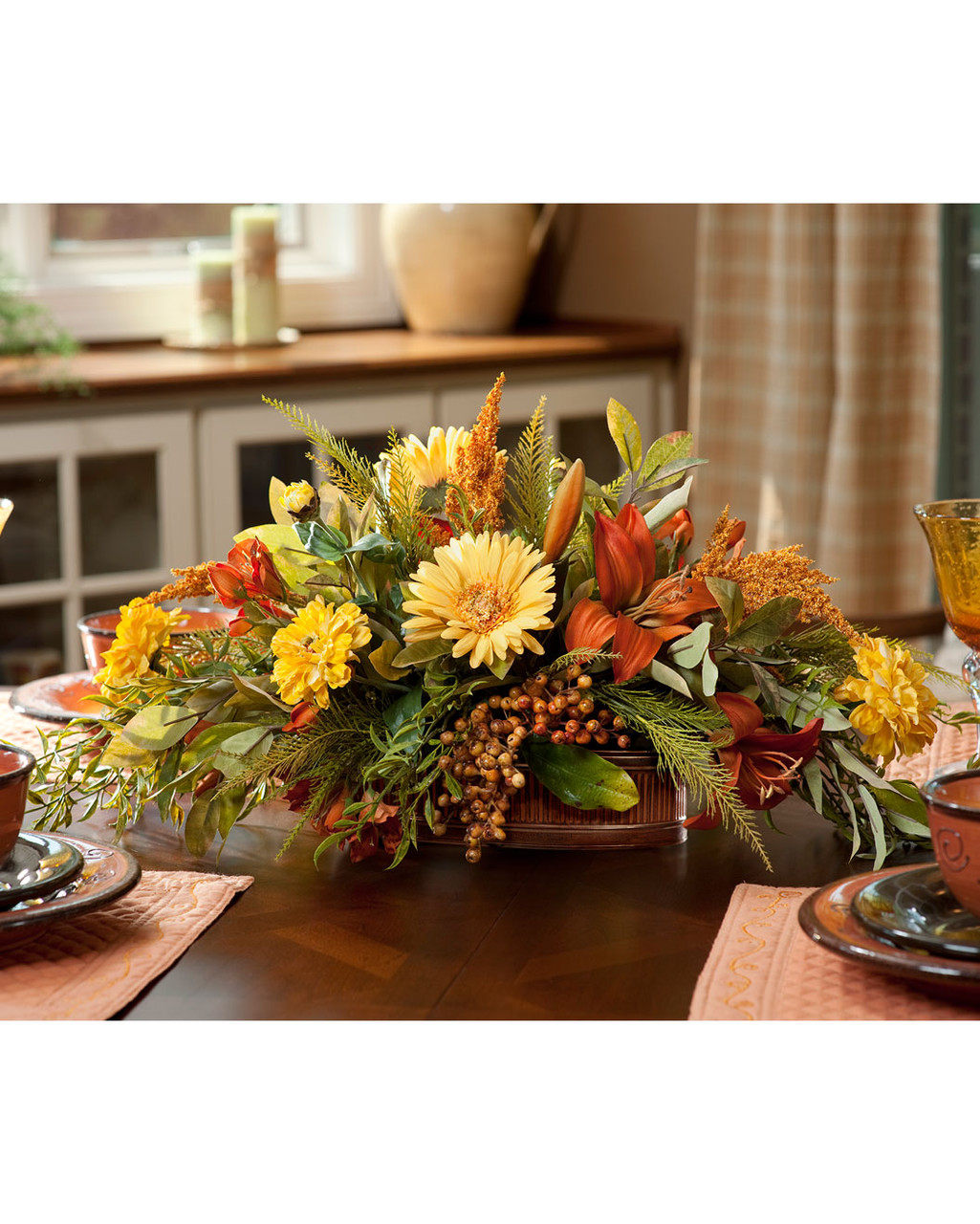 Zinnia, Gerbera & Lily Silk Flower Centerpiece