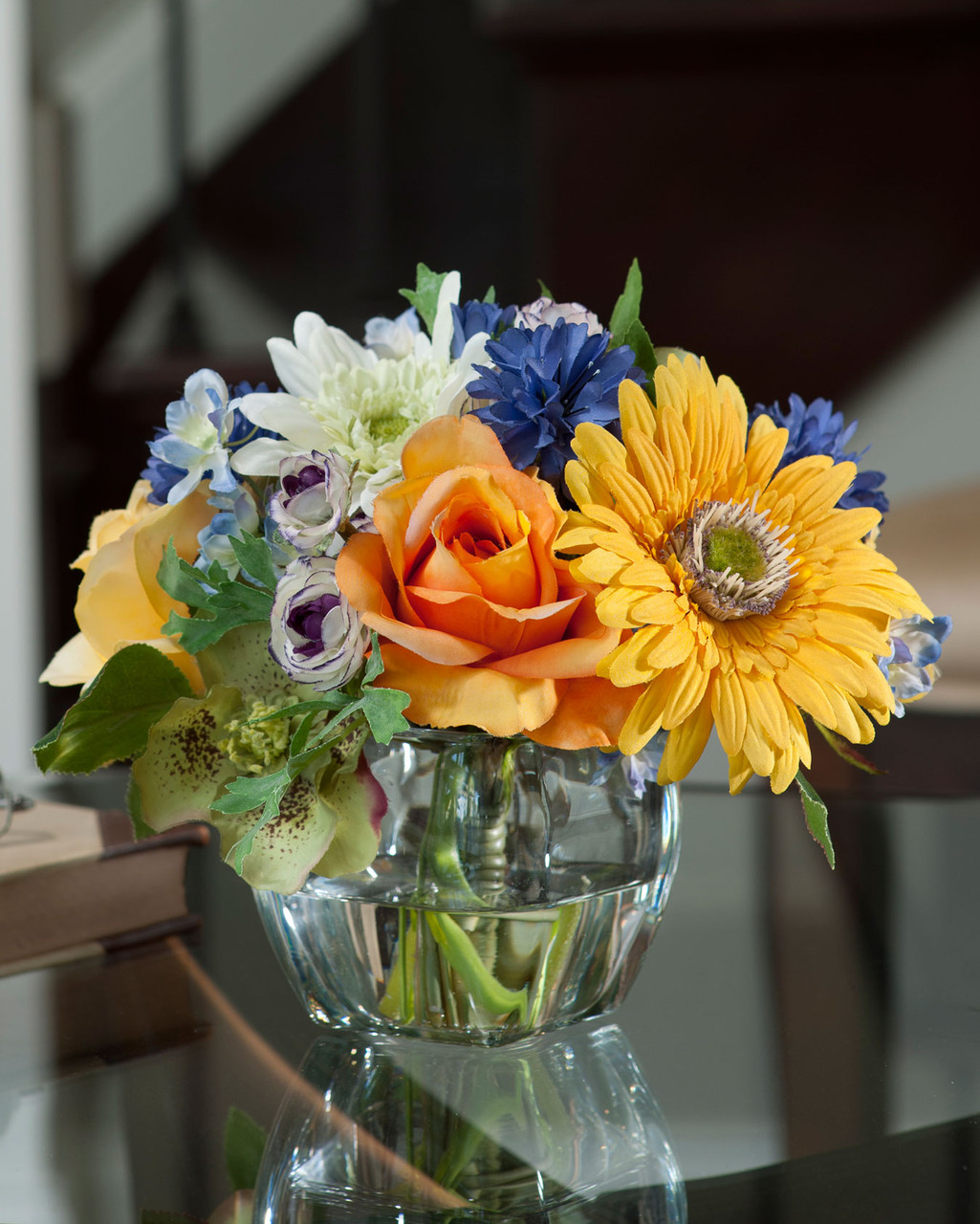 Gerbera, Rose & Cornflower Silk Flower Arrangement