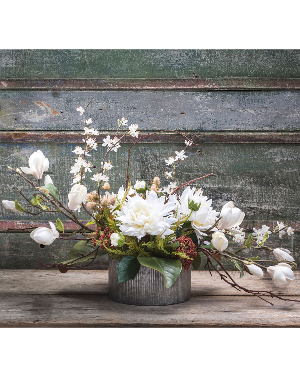 Magnolia & Dahlia Silk Flower Centerpiece