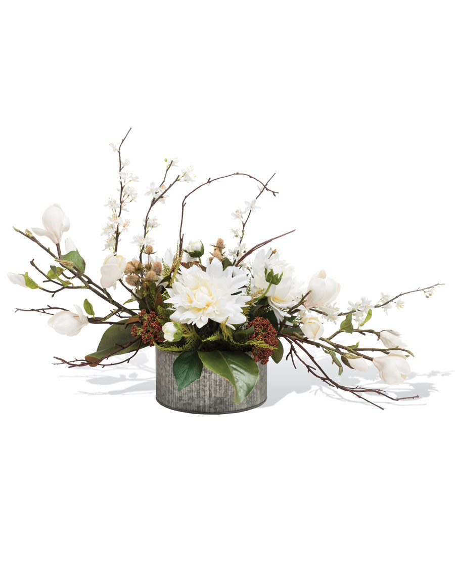 Magnolia & Dahlia Silk Flower Centerpiece