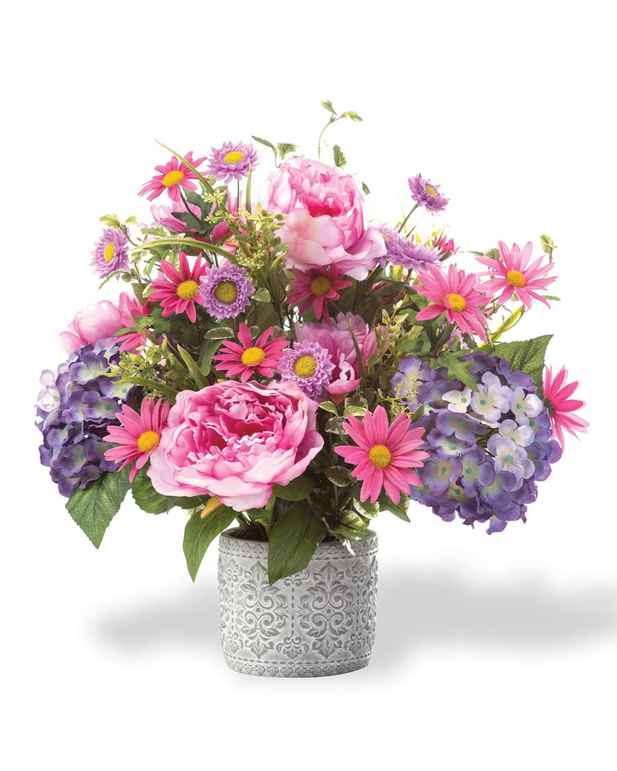 Peony, Hydrangea & Daisy Silk Flower Arrangement