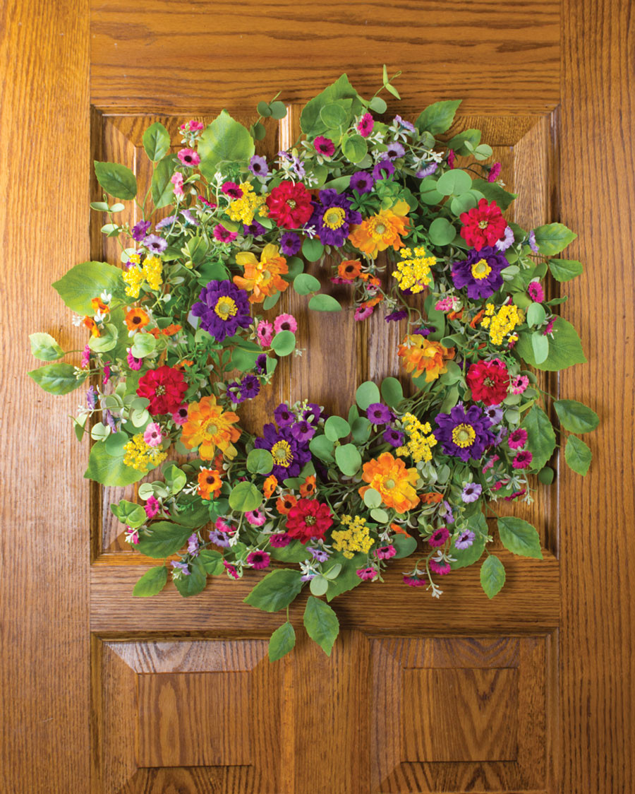 Zinnia & Daisy Faux Flower Wreath