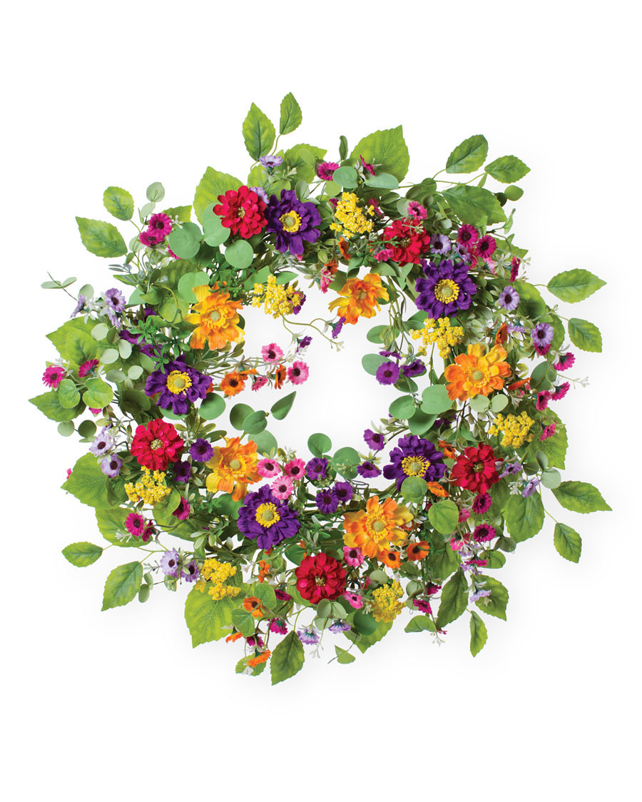 Zinnia & Daisy Faux Flower Wreath