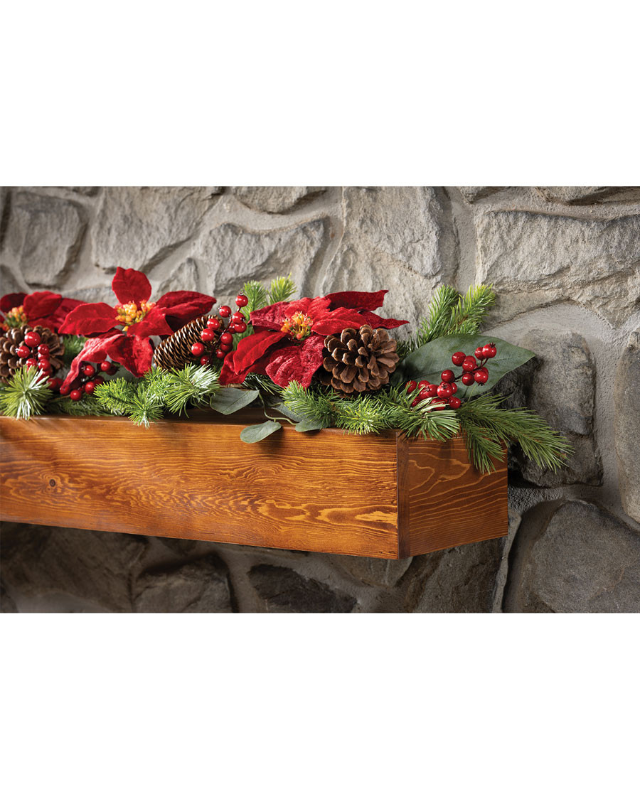 Plush Velvet Poinsettia, Pine & Berries Artificial Christmas Holiday Garland
