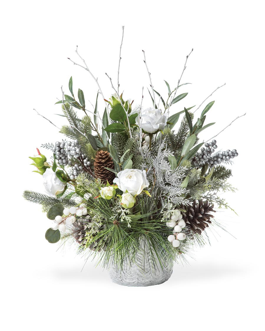 White Winter & Silver Artificial Holiday Centerpiece