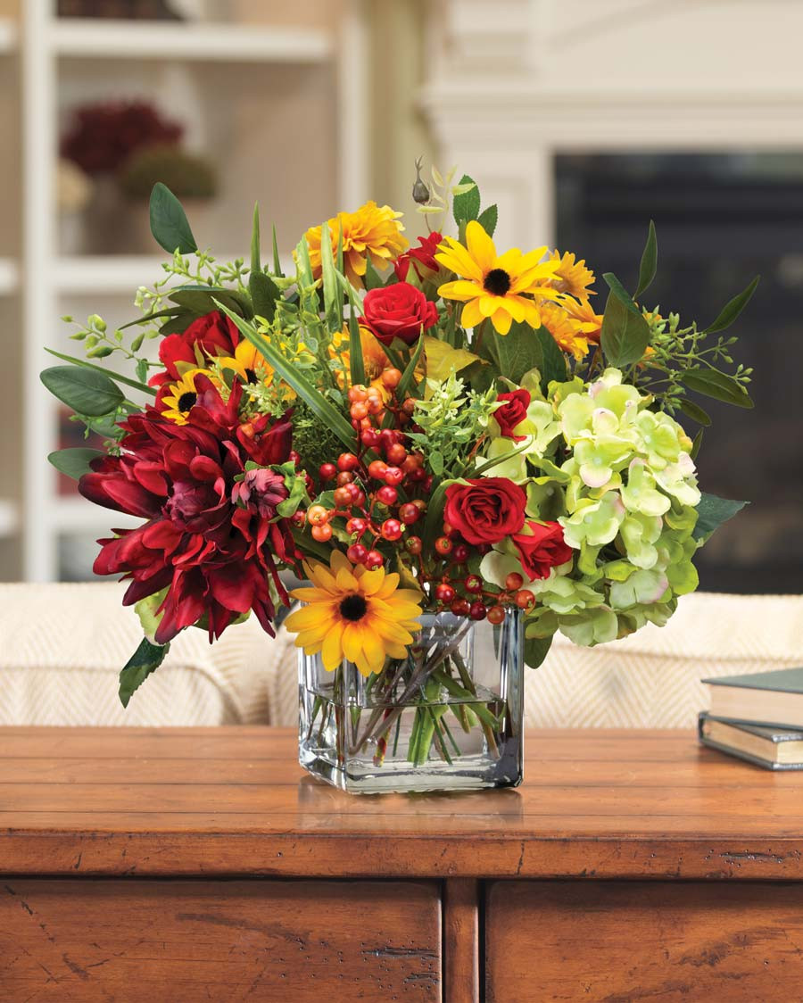 Dahlia, Hydrangea & Berries Silk Flower Centerpiece