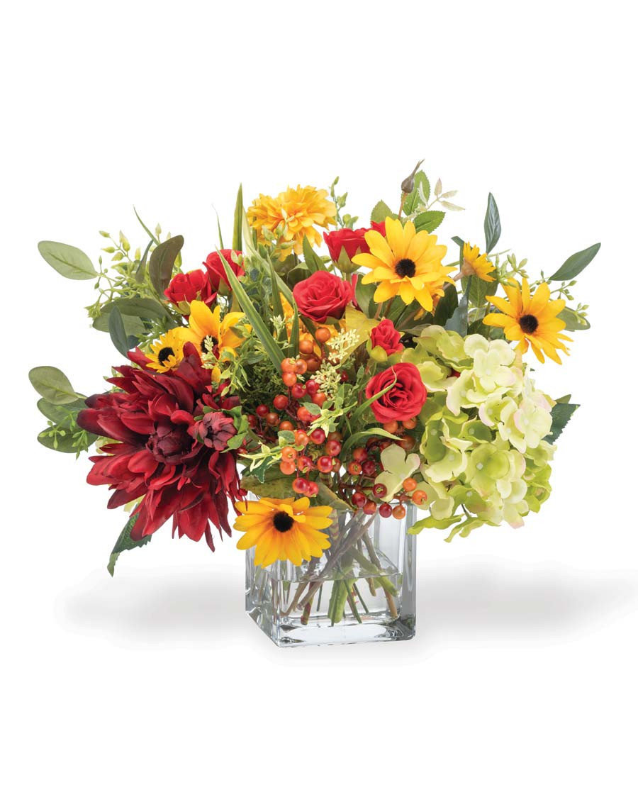 Dahlia, Hydrangea & Berries Silk Flower Centerpiece