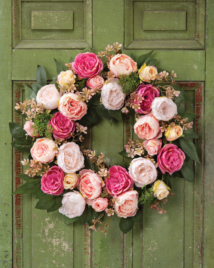 Silk Cabbage Rose & Blossoms Wreath