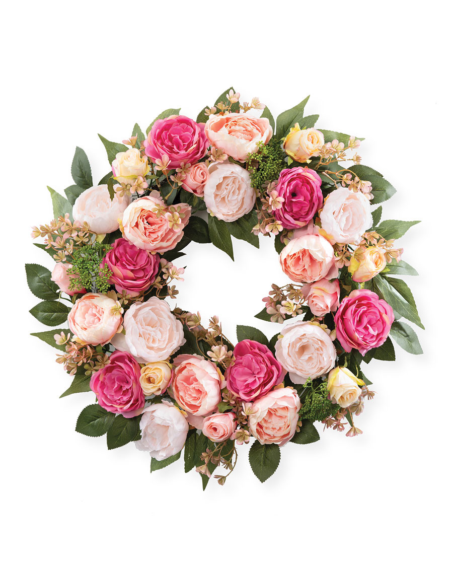 Silk Cabbage Rose & Blossoms Wreath