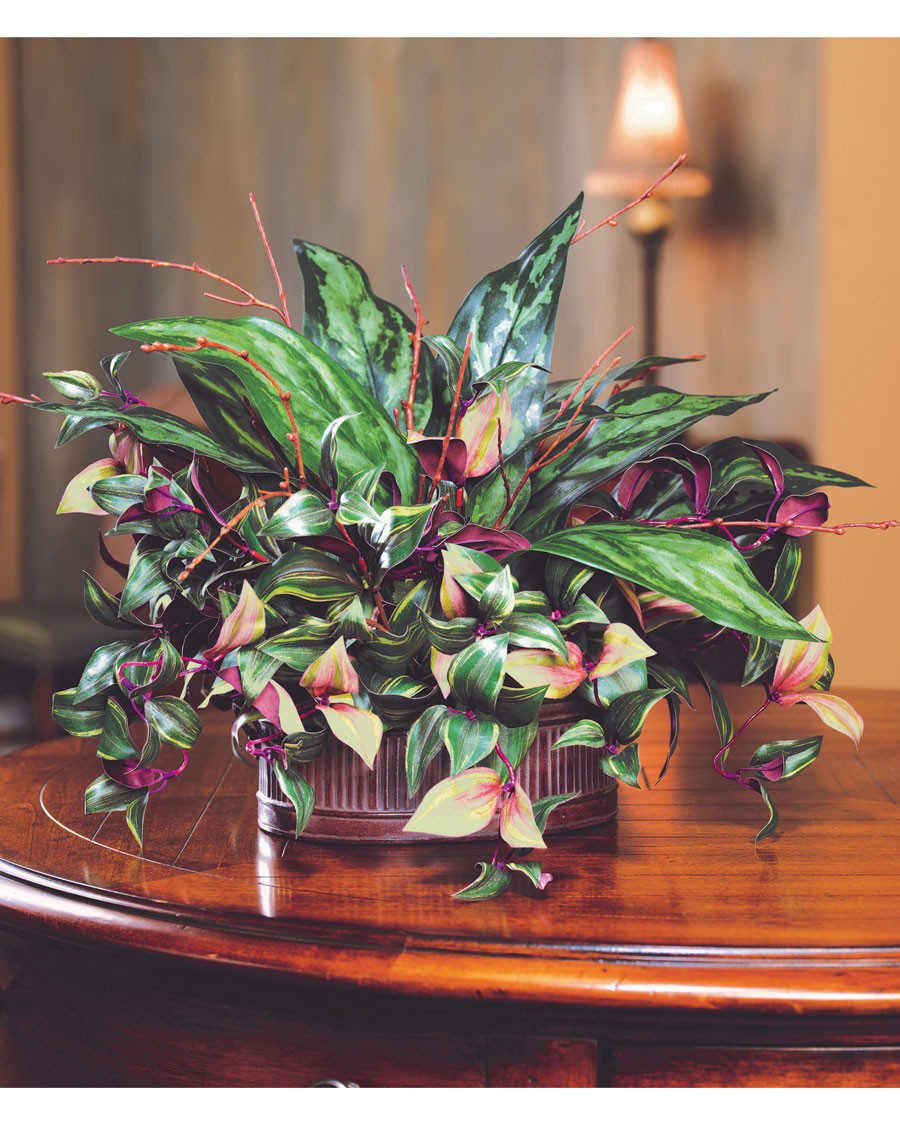 Silver King & Wandering Jew Silk Foliage Planter