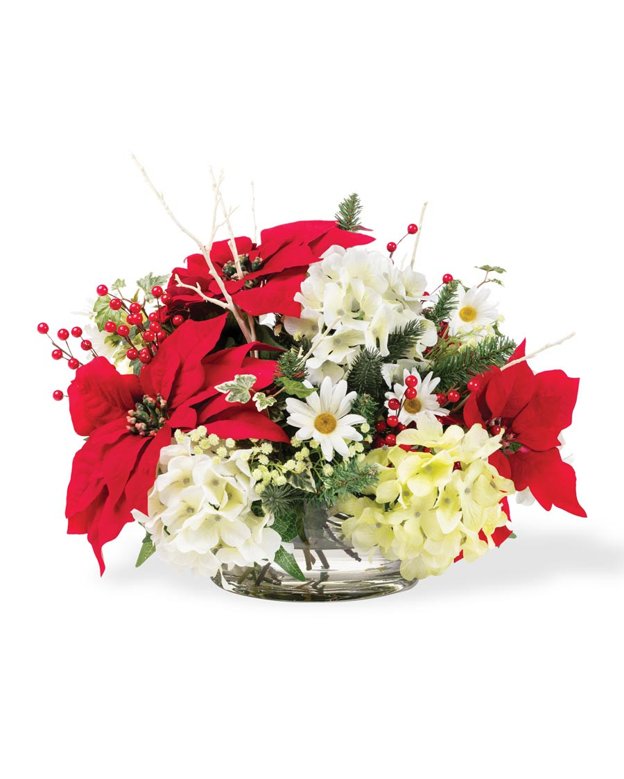 Poinsettia & Hydrangea Artificial Christmas Centerpiece