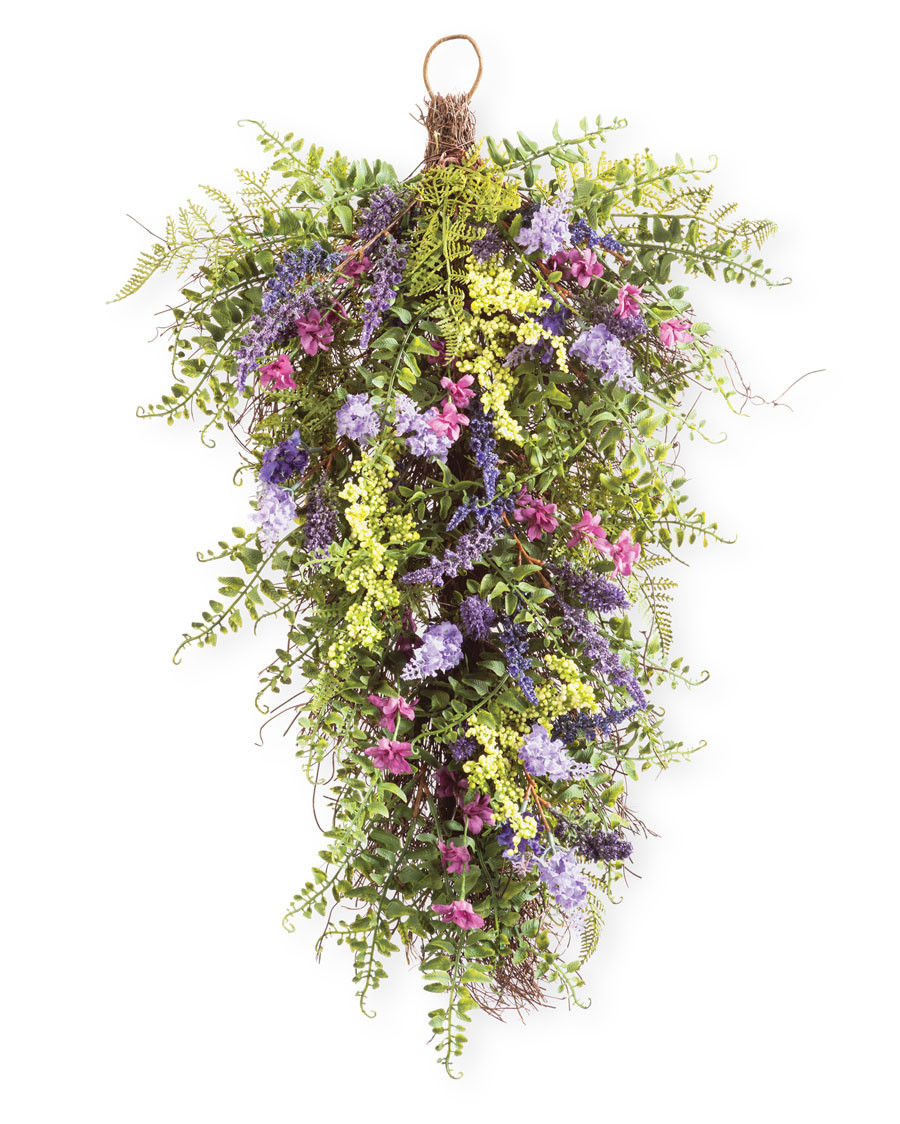 Mixed Lavender Faux Flower & Foliage Teardrop