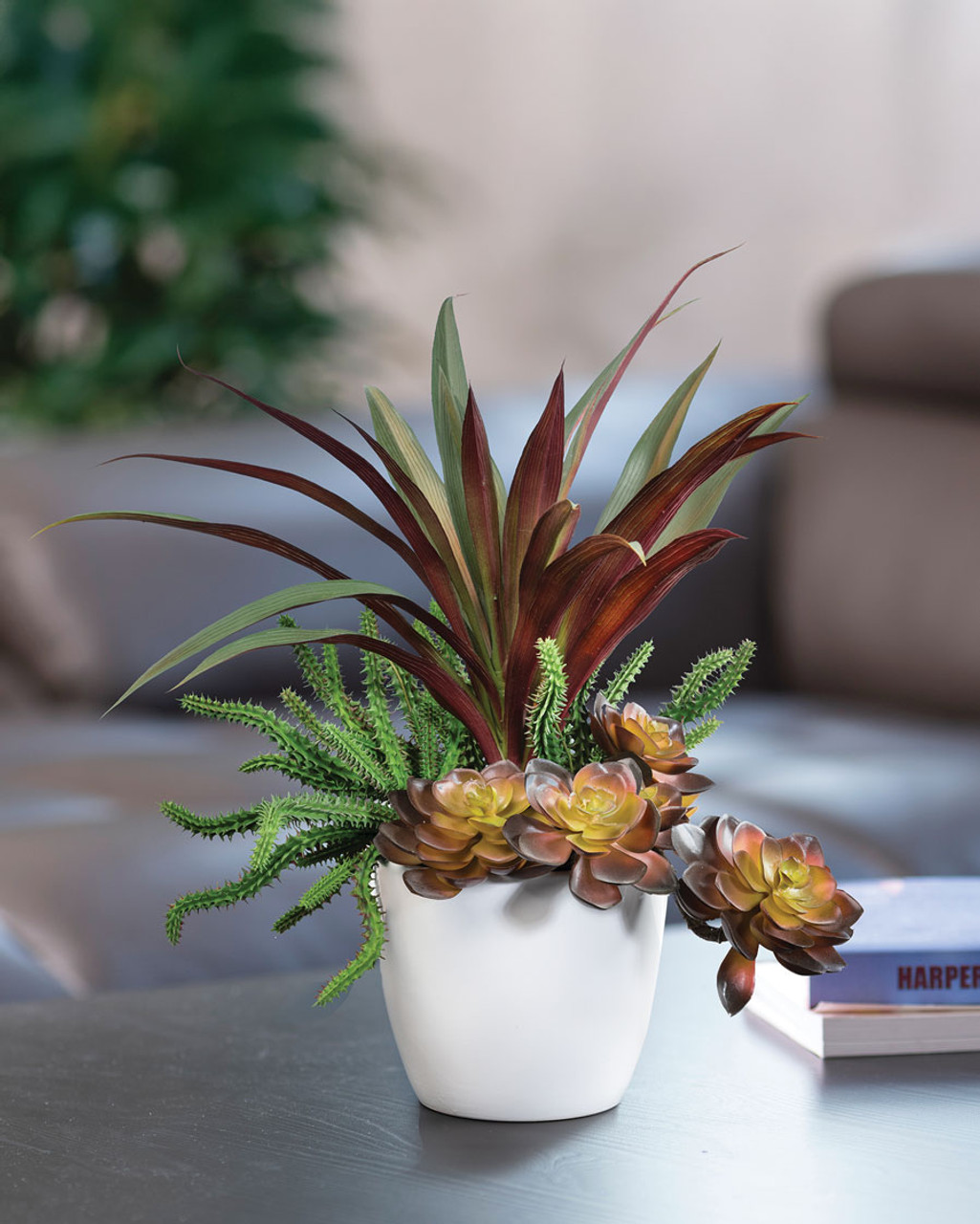 Yucca, Cactus & Echeveria Mixed Faux Foliage Planter