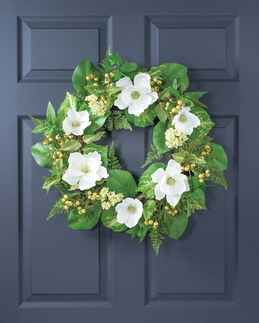 Magnolia, Viburnum & Berry Silk Flower Wreath