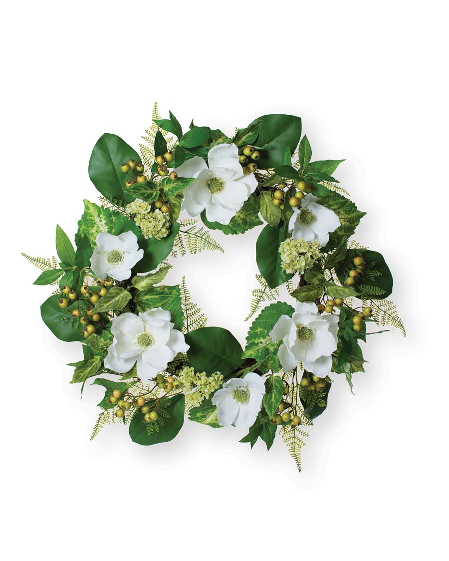 Magnolia, Viburnum & Berry Silk Flower Wreath