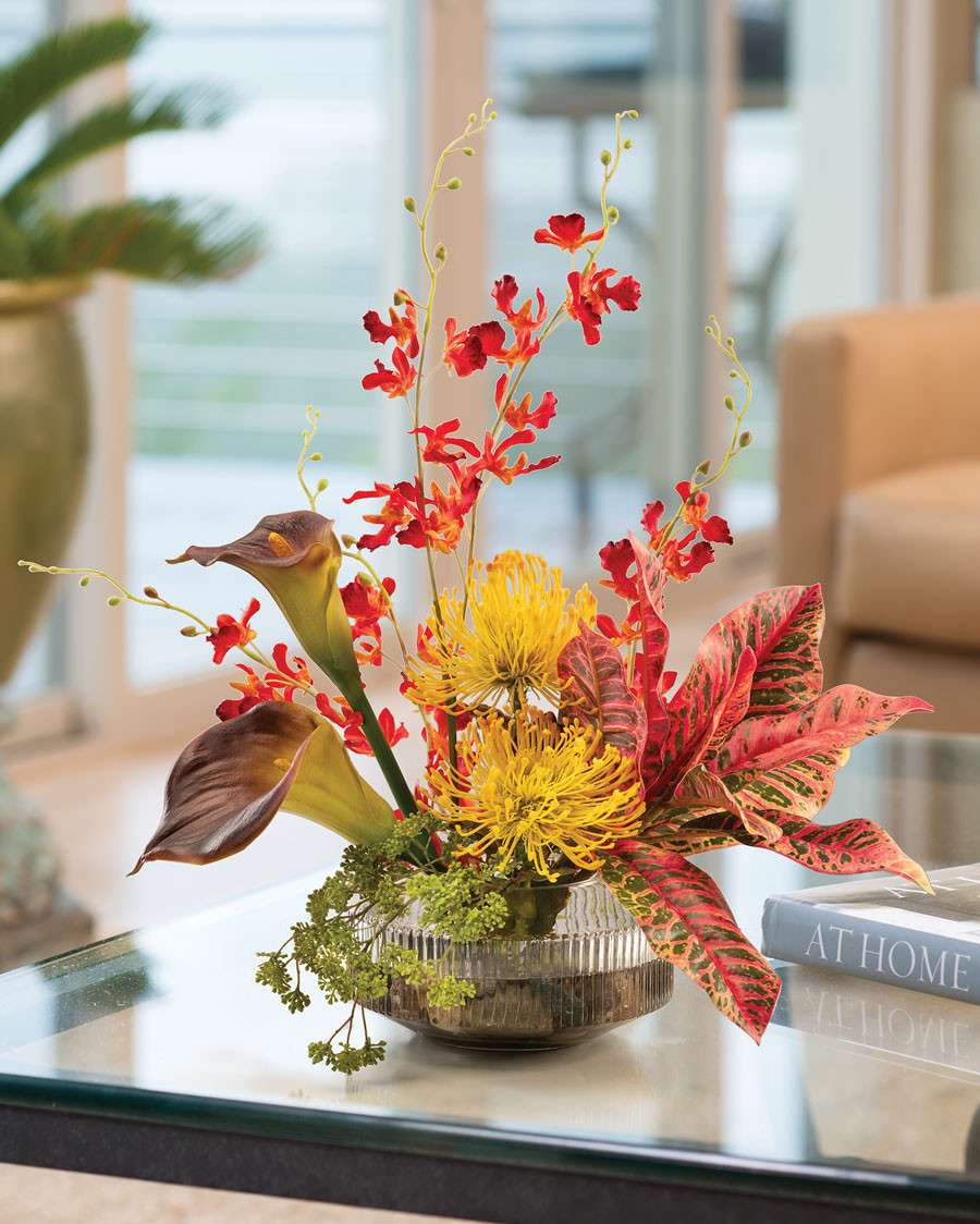Calla, Croton & Protea Faux Flower Arrangement