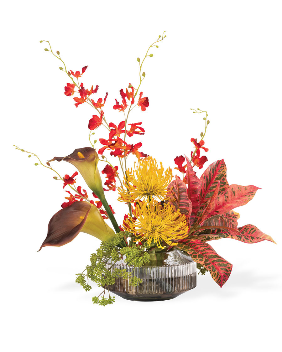 Calla, Croton & Protea Faux Flower Arrangement
