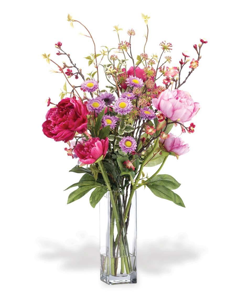 Peony, Aster & Cherry Blossom Faux Flower Arrangement