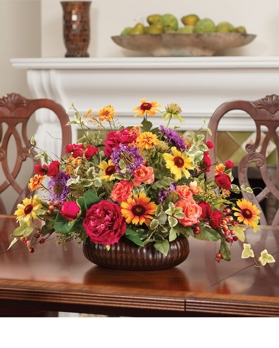 Scabiosa, Rose & Rudbeckia Faux Flower Centerpiece