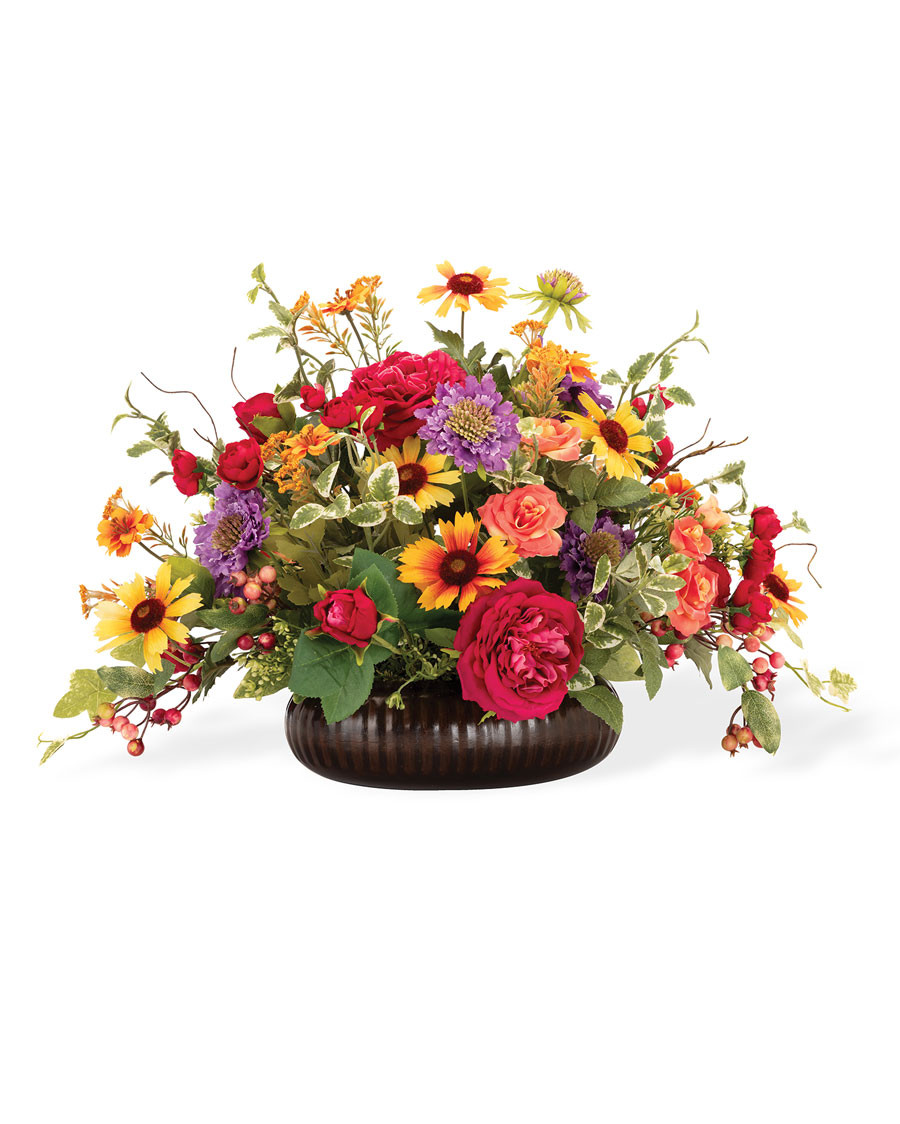 Scabiosa, Rose & Rudbeckia Faux Flower Centerpiece