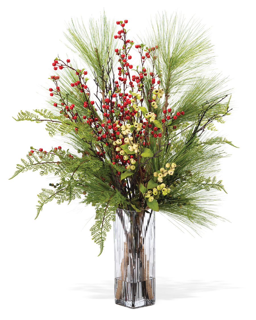 Slash Pine, Berries & Fern Faux Holiday Arrangement