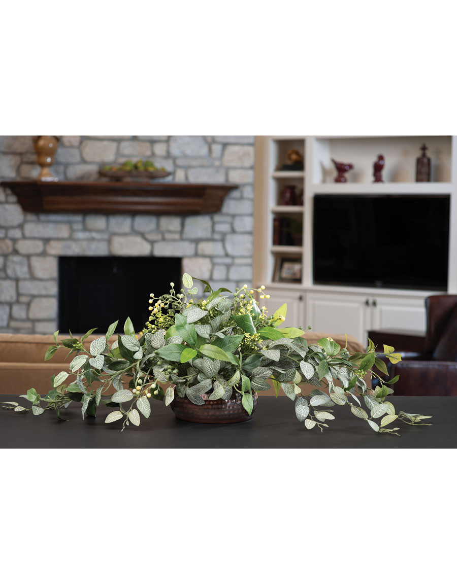 Fittonia, Laurel & Berries Mixed Faux Foliage Arrangement