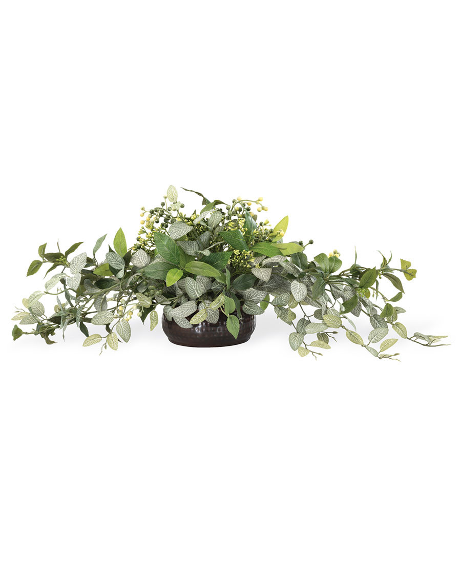 Fittonia, Laurel & Berries Mixed Faux Foliage Arrangement