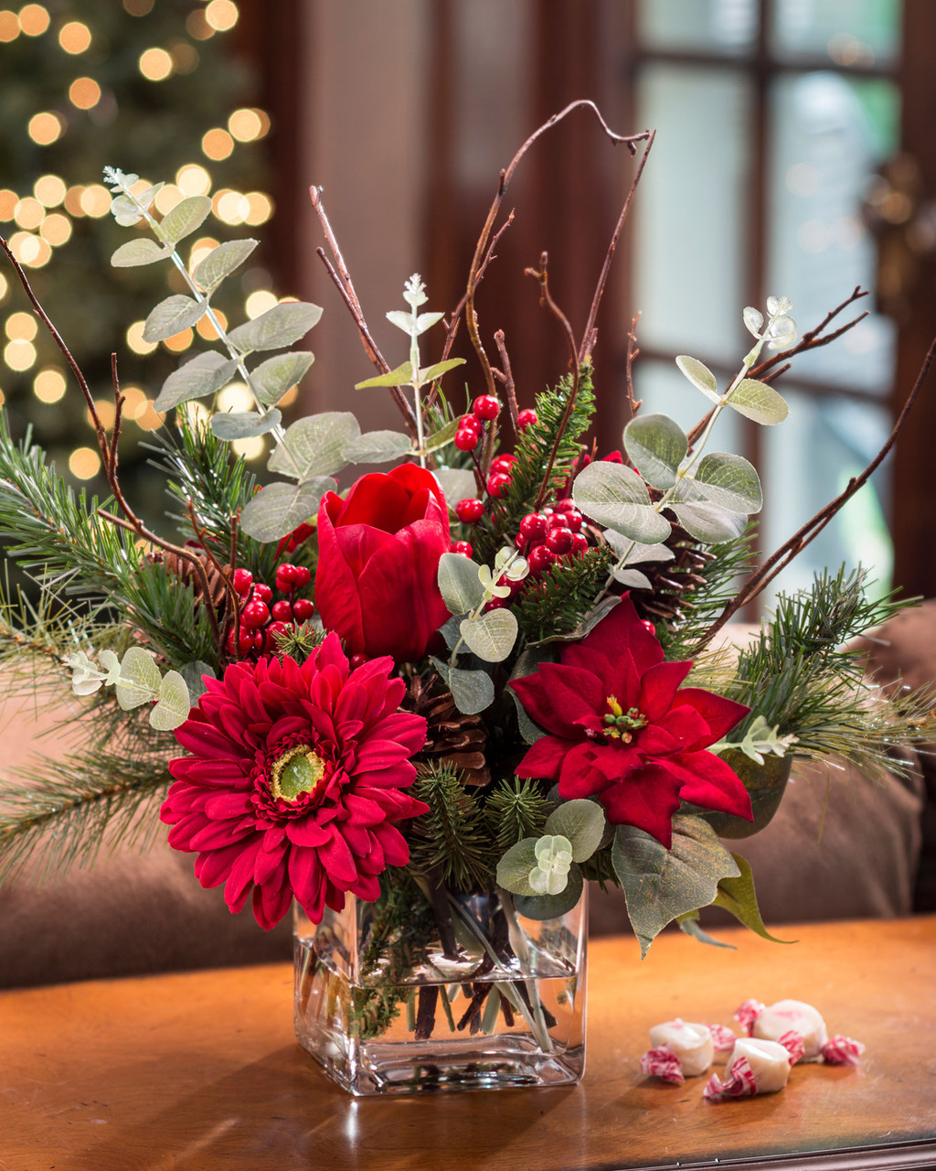 Daisy, Tulip & Poinsettia Silk Flower Accent