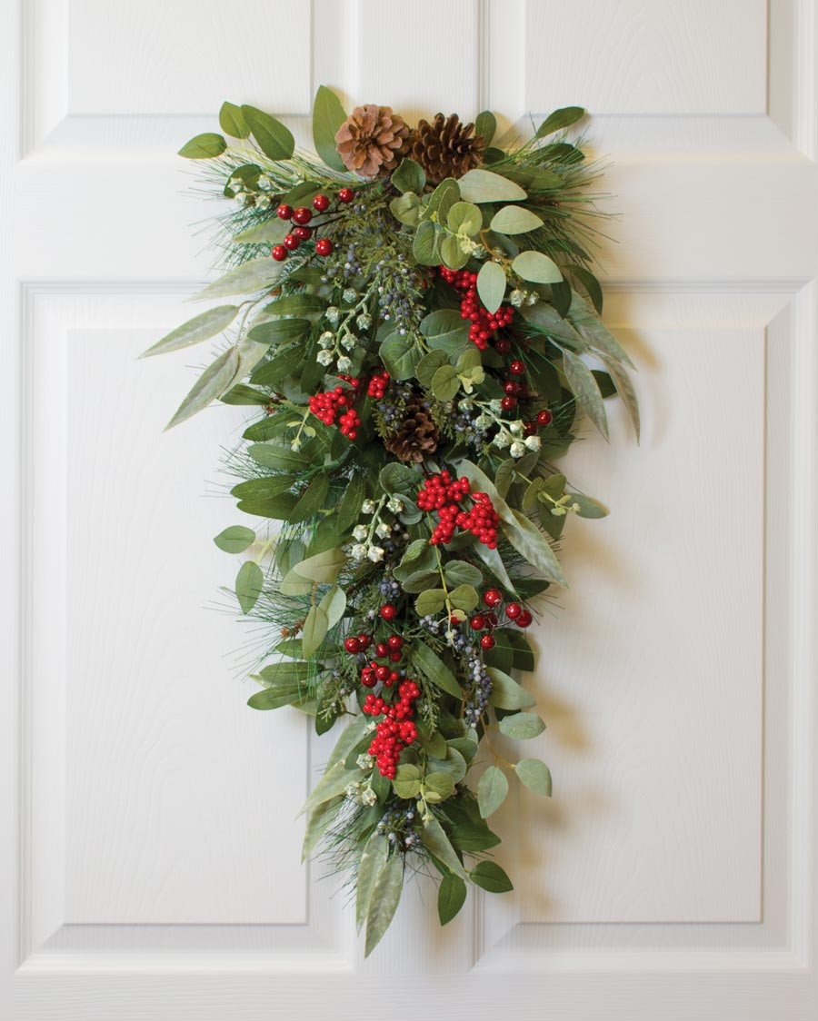 Mixed Eucalyptus, Pine & Berries Silk Holiday Teardrop 3 Mixed Eucalyptus, Pine & Berries Silk Holiday Teardrop