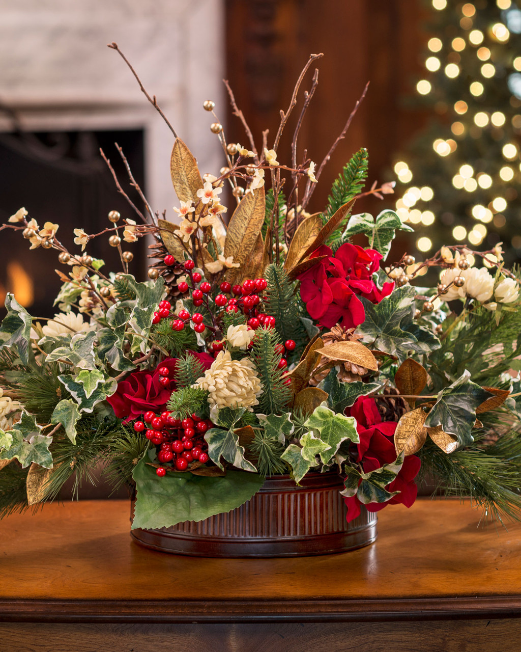 Vintage Holiday Silk Flower Centerpiece