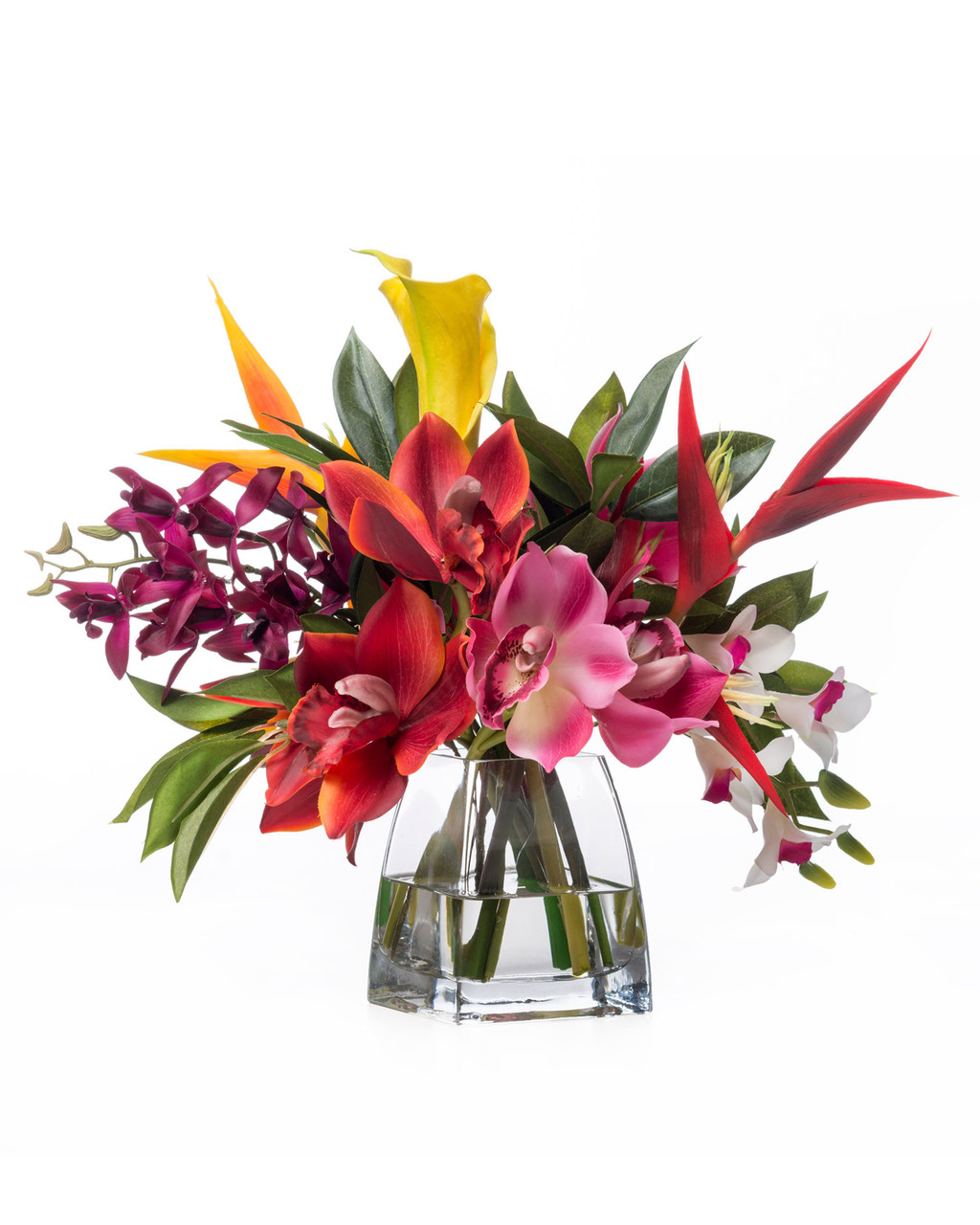 Faux Orchids & Heliconia Tropical Flower Arrangement