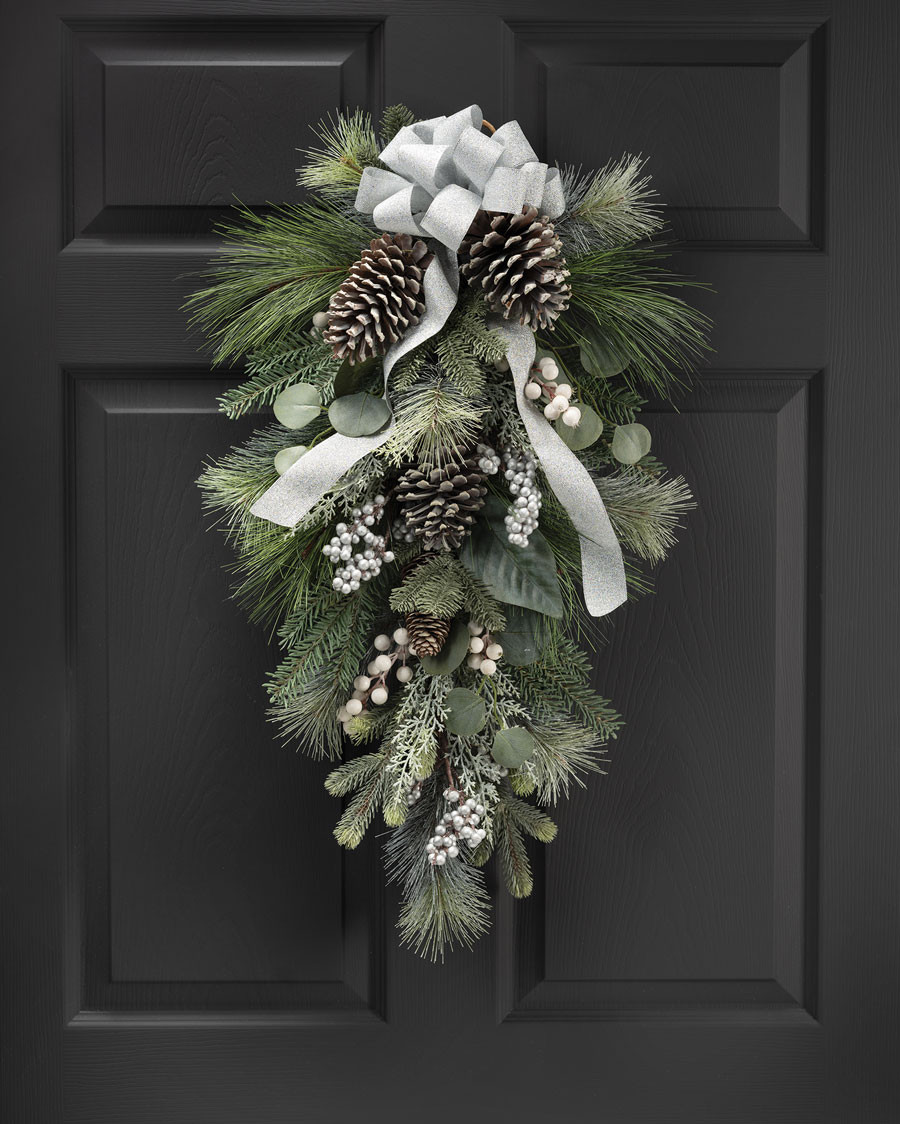 Winter White & Silver Artificial Holiday Teardrop