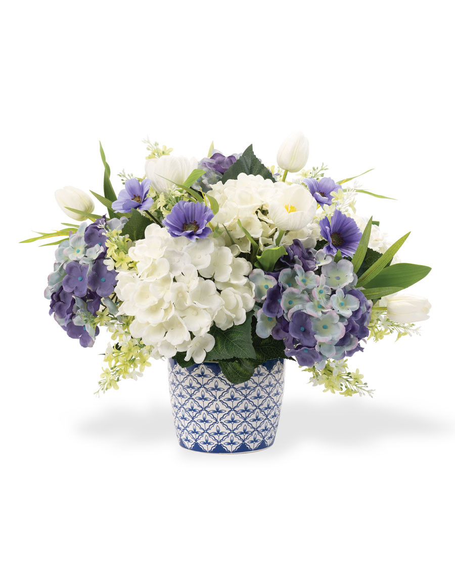 Blissful Blue & White Faux Flower Centerpiece