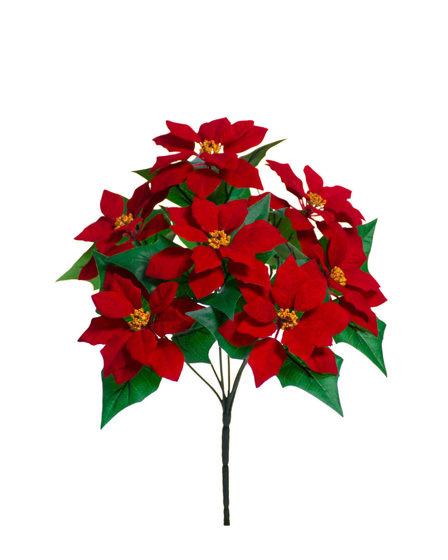 13" Velvet Silk Poinsettia Bush