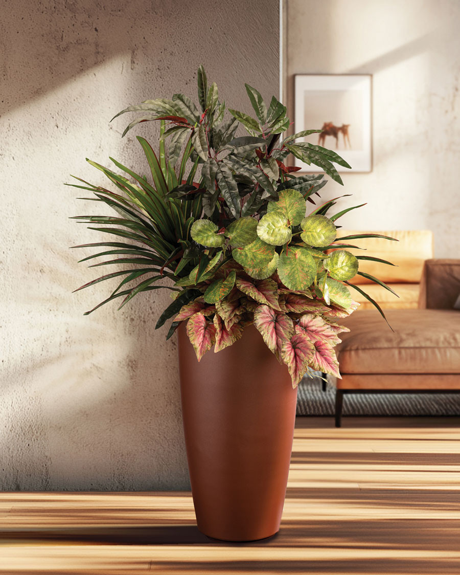 Mango, Dracaena & Begonia Faux Foliage Planter