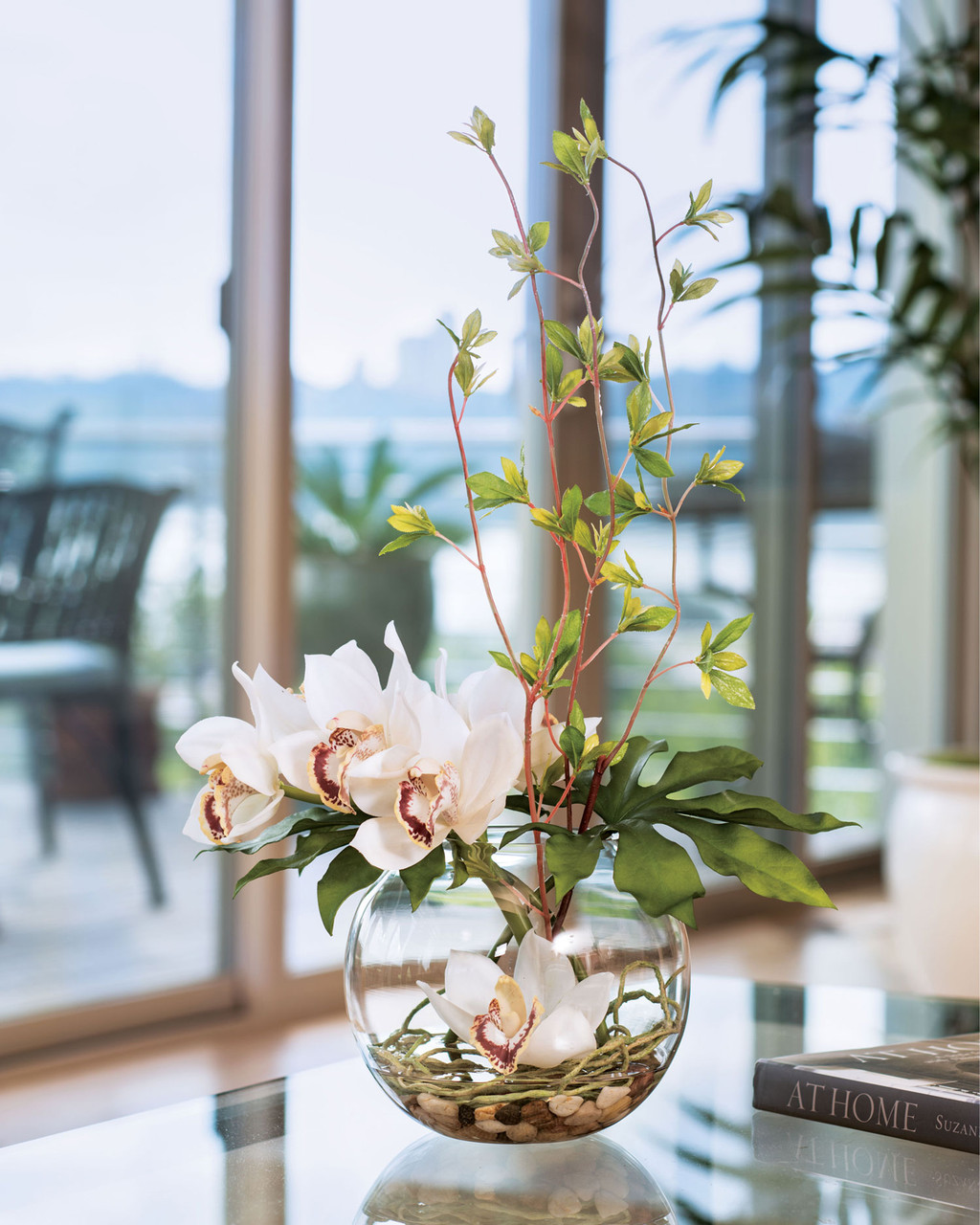 Cymbidium Orchid & Monstera Leaf