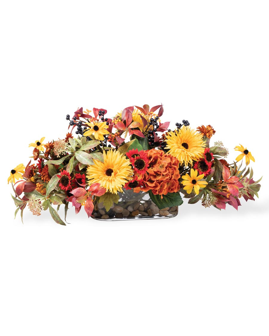 Hydrangea, Zinnia & Daisies Silk Flower Autumn Centerpiece