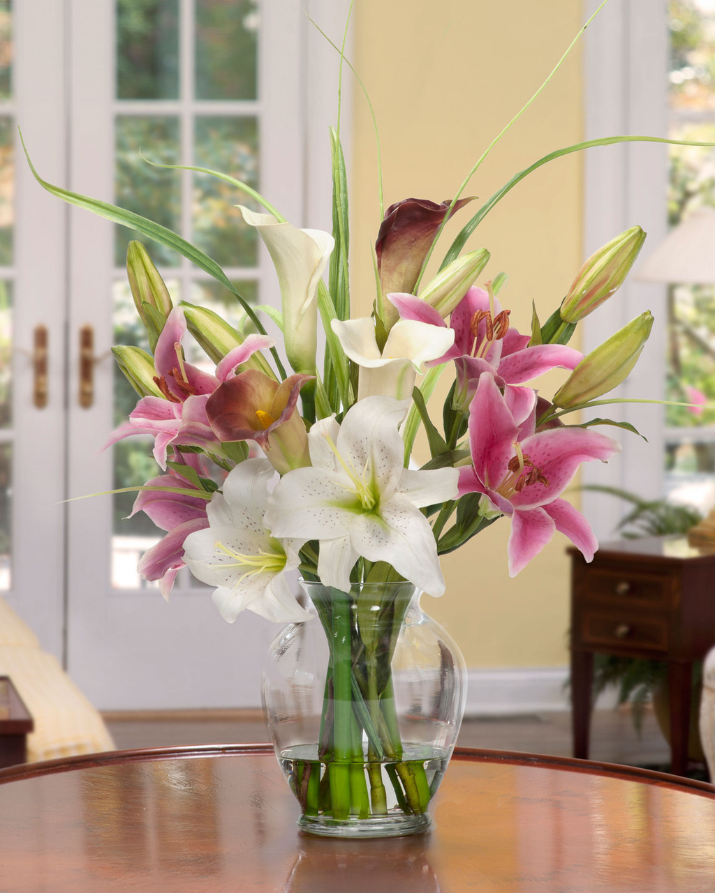 Calla Lily & Rubrum Lily Silk Flower Arrangement
