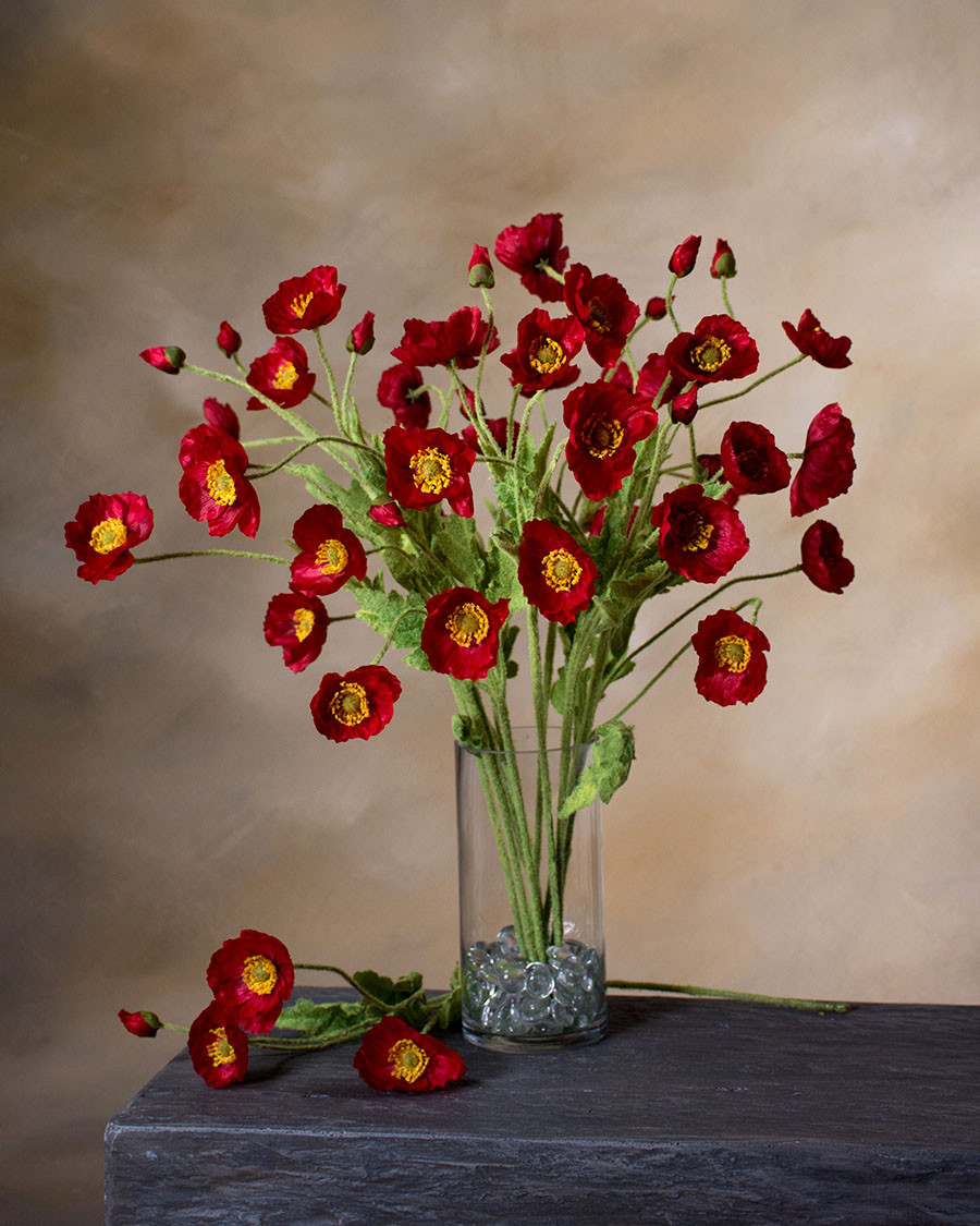 23" Poppy Silk Flower Spray 7 23" Poppy Silk Flower Spray