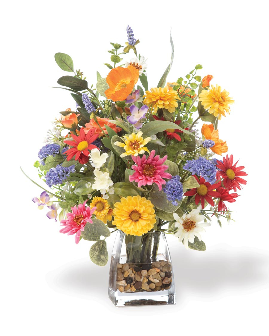 Daisy, Statice & Zinnia Faux Flower Centerpiece