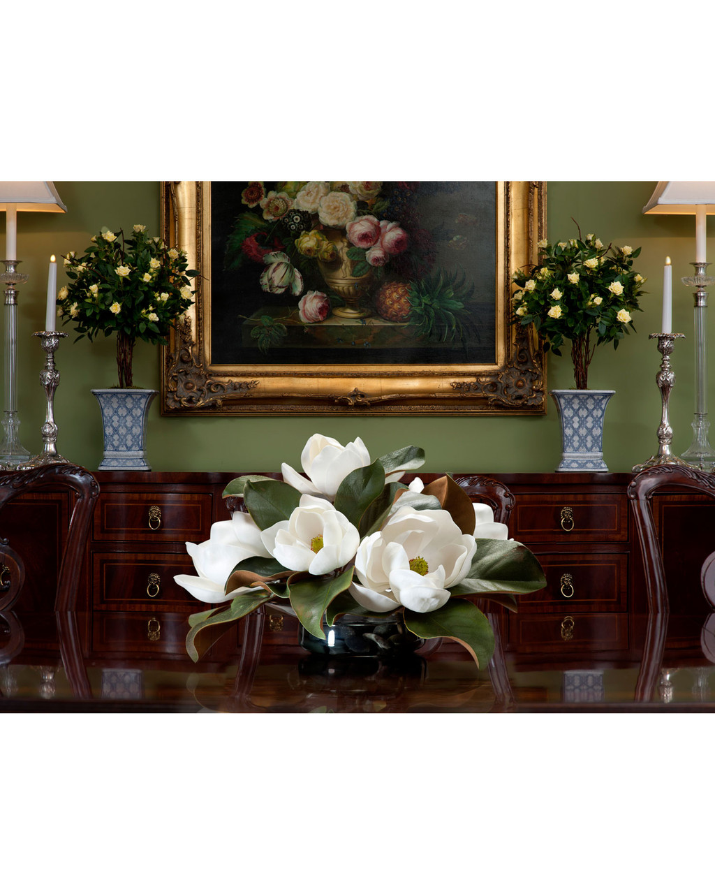 Magnolia Centerpiece Silk Flower Arrangement 3 Magnolia Centerpiece Silk Flower Arrangement