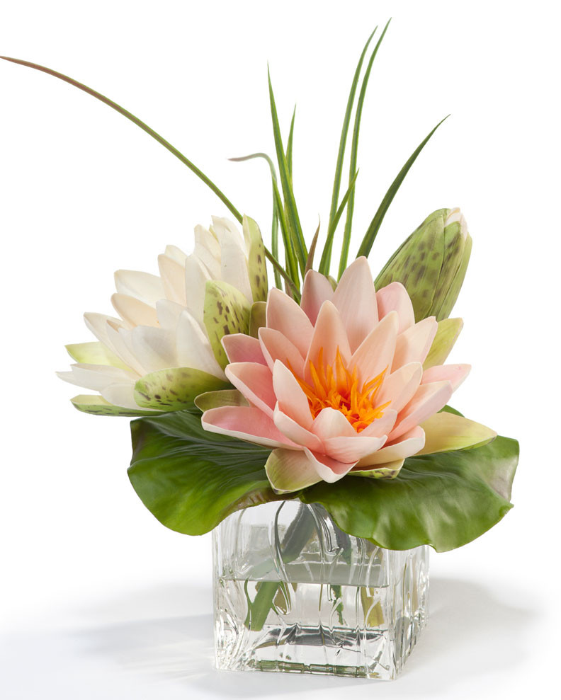 Lotus Blossom & Lily Pad Silk Flower Arrangement