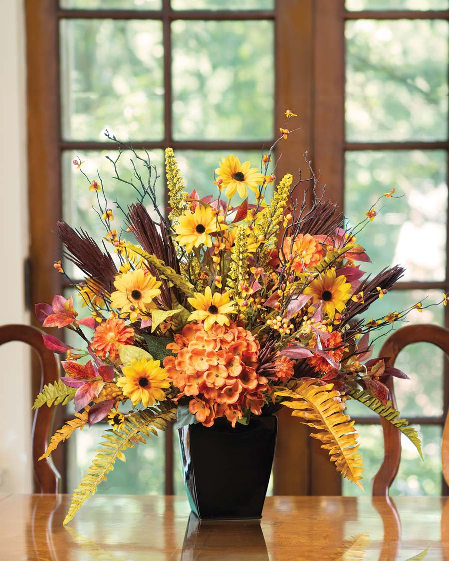 Autumn Hydrangea & Black-Eyed Susan Faux Flower Centerpiece