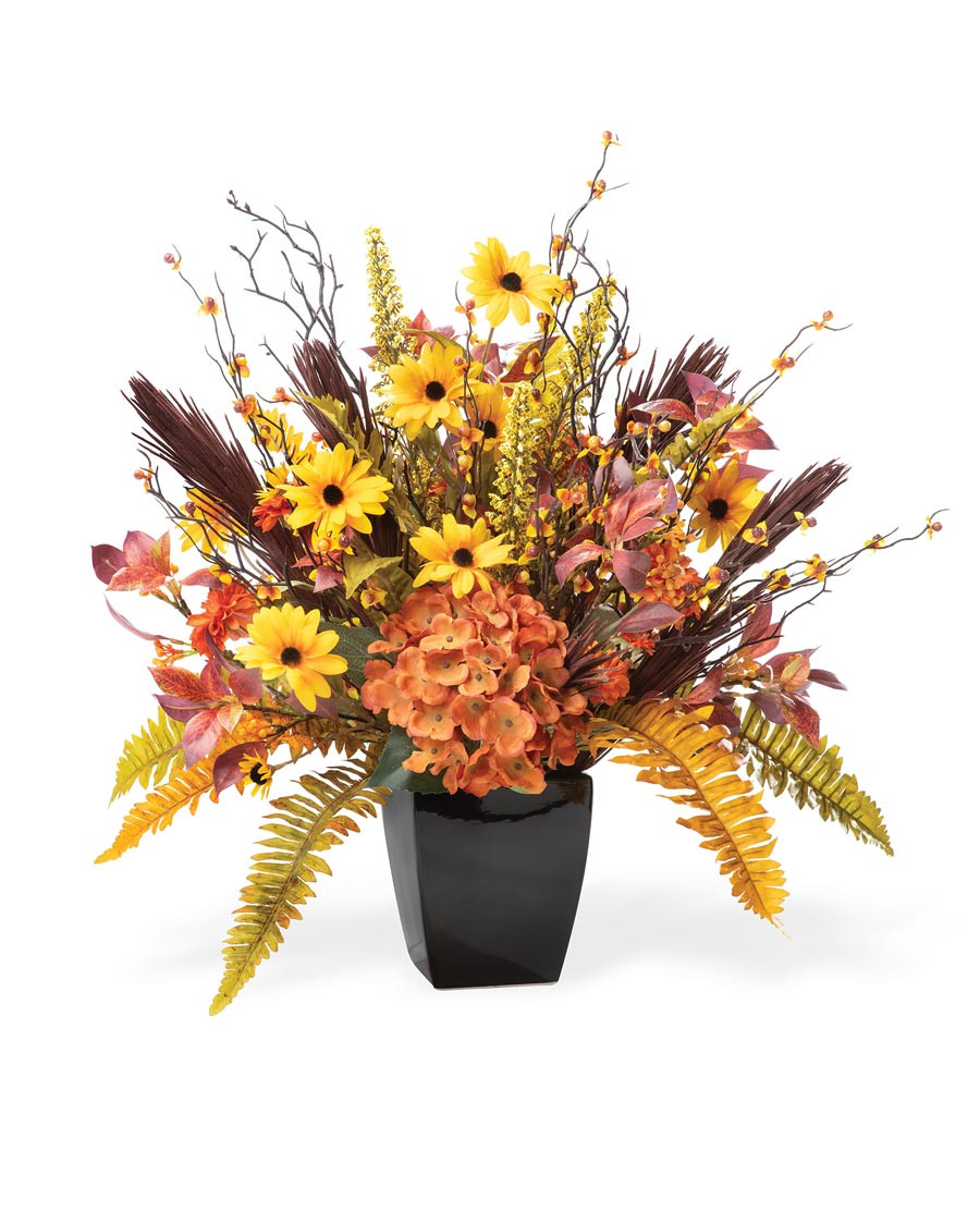 Autumn Hydrangea & Black-Eyed Susan Faux Flower Centerpiece