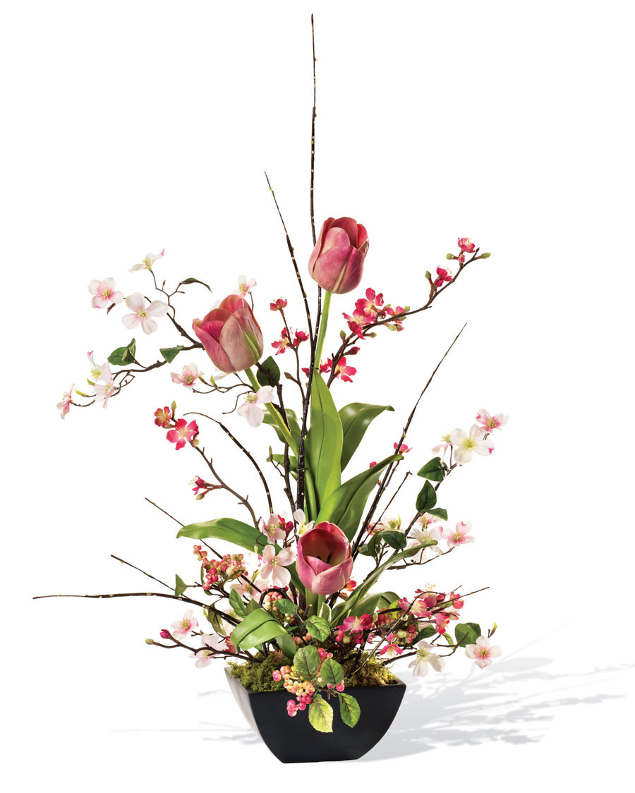 Cherry Blossom, Dogwood & Tulip Silk Flower Arrangement