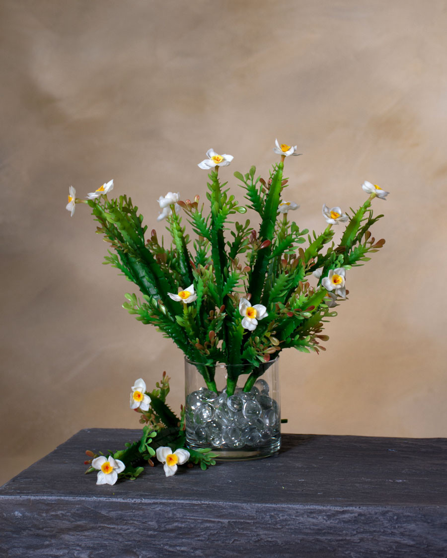 14" Faux Cactus Stem with Flower