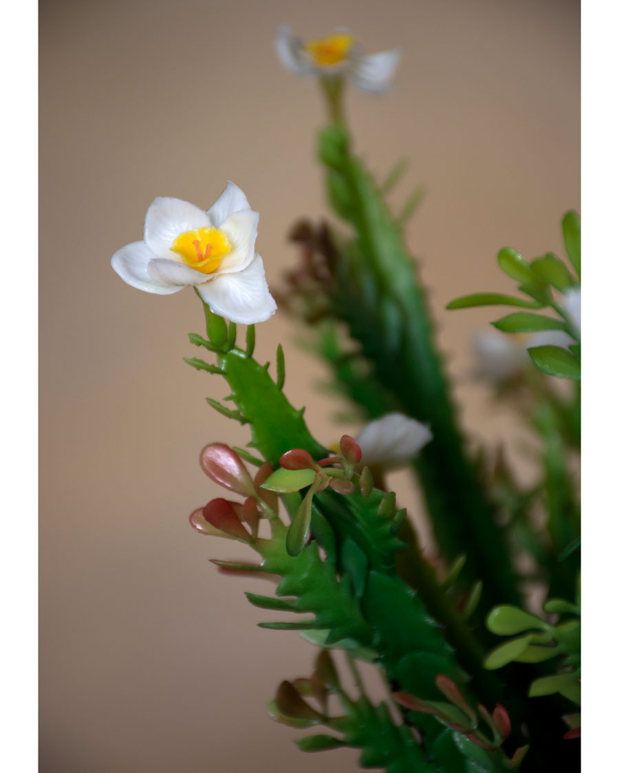 14" Faux Cactus Stem with Flower