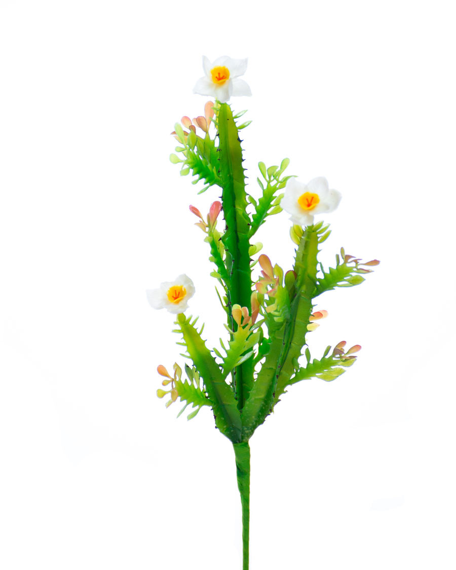14" Faux Cactus Stem with Flower 3 14" Faux Cactus Stem with Flower