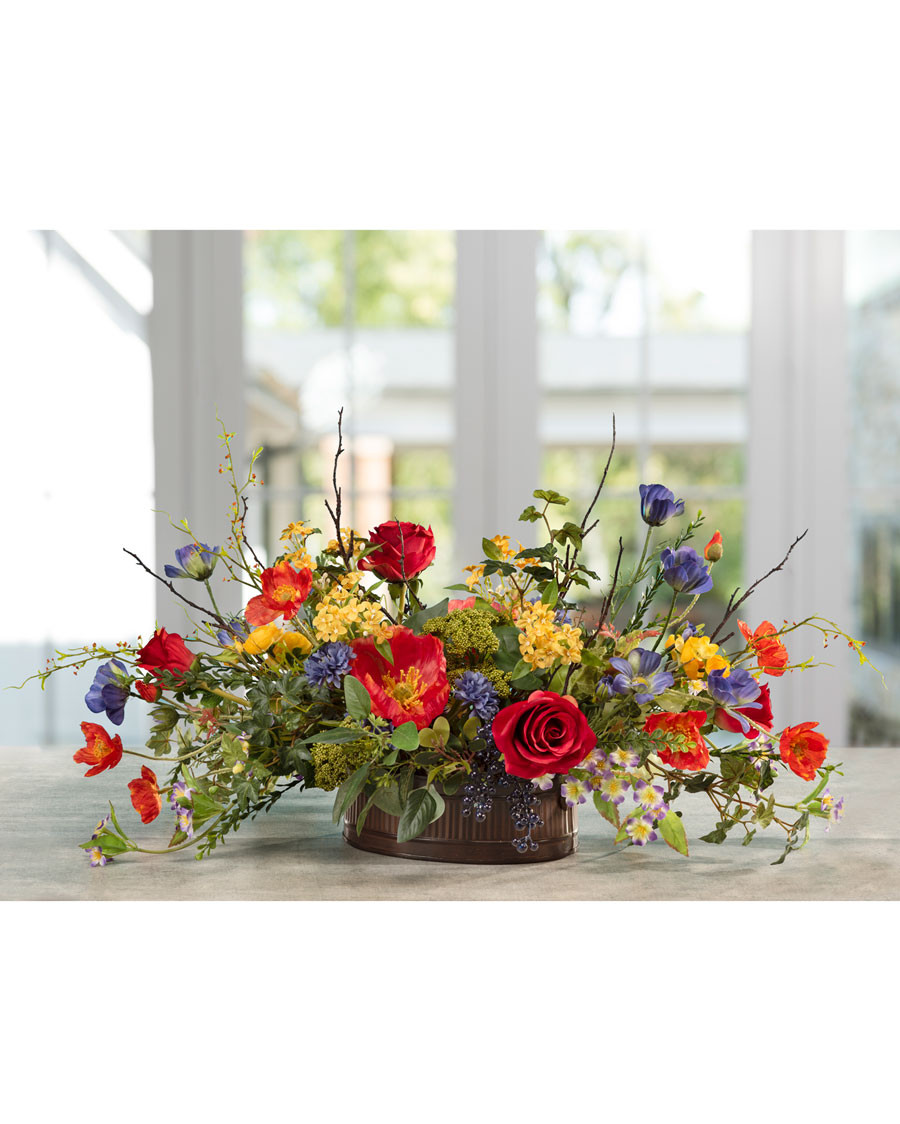 Poppy, Rose & Lilac Silk Flower Centerpiece