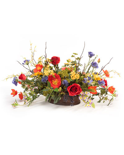 Poppy, Rose & Lilac Silk Flower Centerpiece